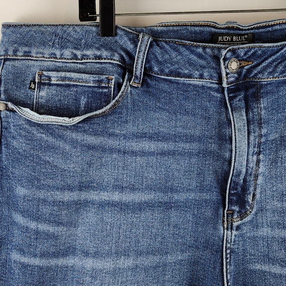 Judy Blue Hi Waist Skinny Fit Frayed Sharkbite Hem Blue Jean JB8842 Plus 24W - Picture 4 of 12